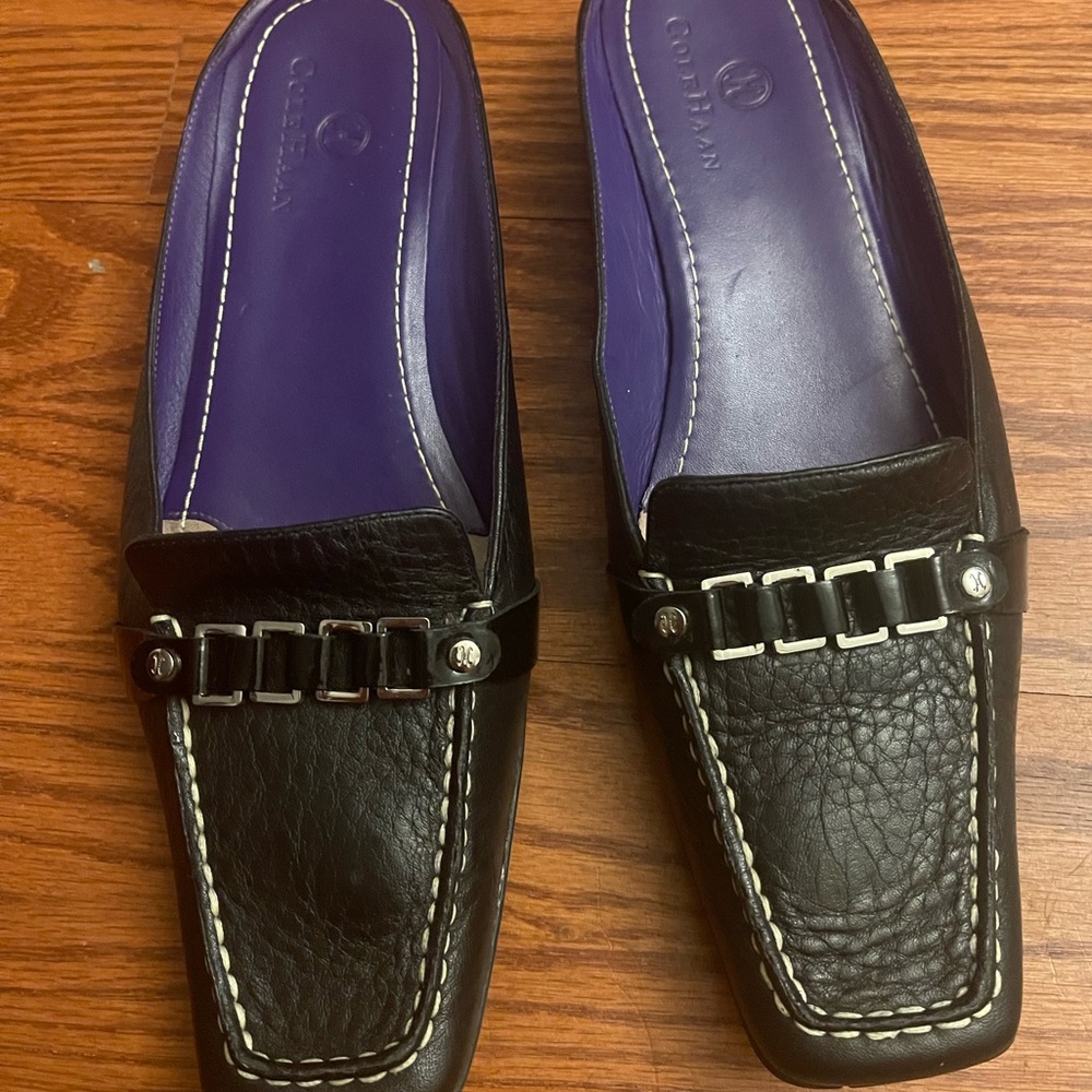 Cole Haan black leather mules with Nike Air Size 7